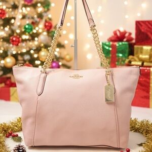 COACH AVA CHAIN TOTE CROSSGRAIN LEATHER (F37201) Pink/ Gold Hardware